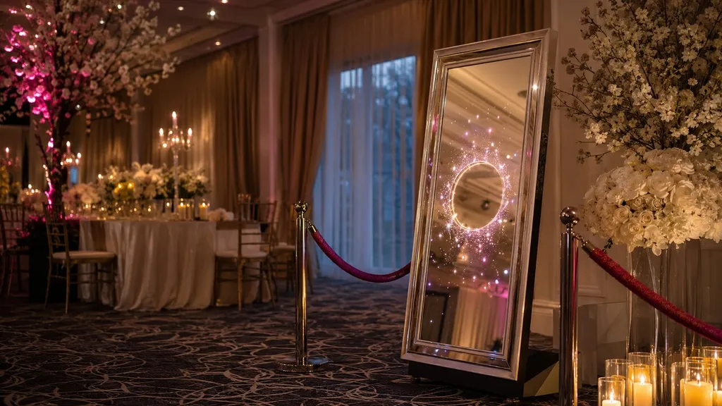 VW Camper photo booth outside a wedding marquee